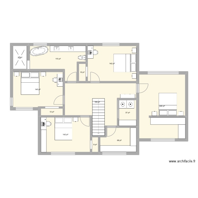 Étage. Plan de 12 pièces et 106 m2