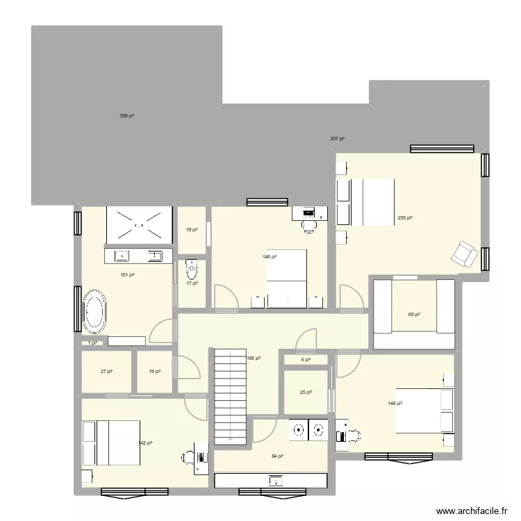 &Eacute;tage. Plan de 17 pièces et 169 m²
