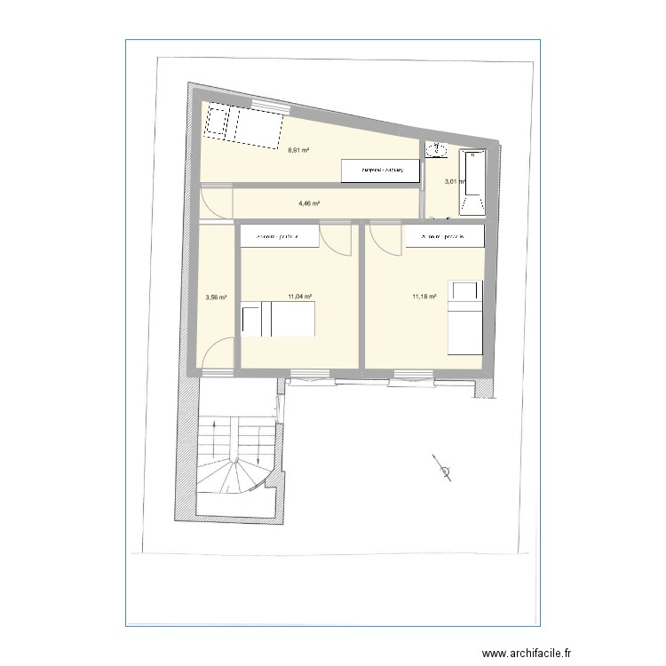 Villiers enfants 2. Plan de 6 pièces et 42 m2