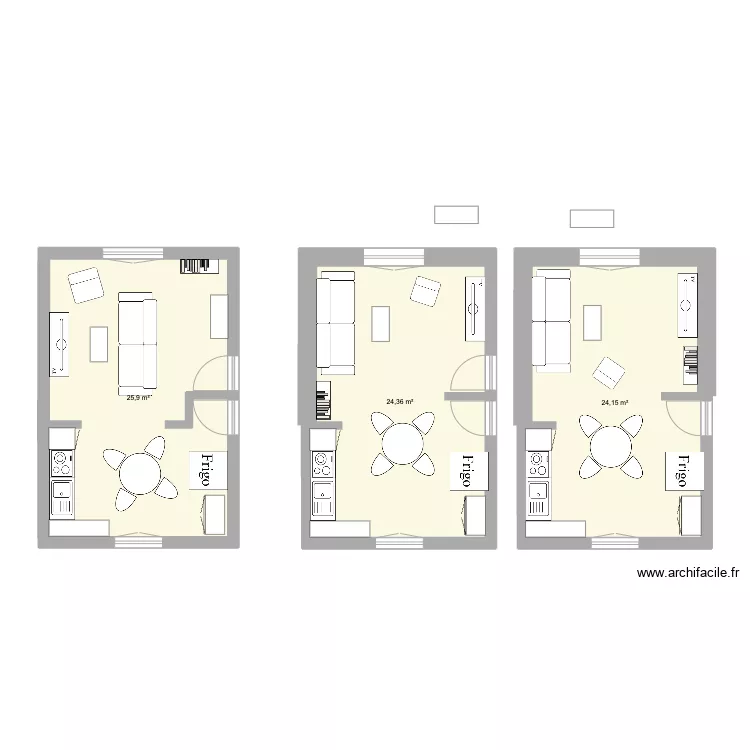 salon/cuisine. Plan de 