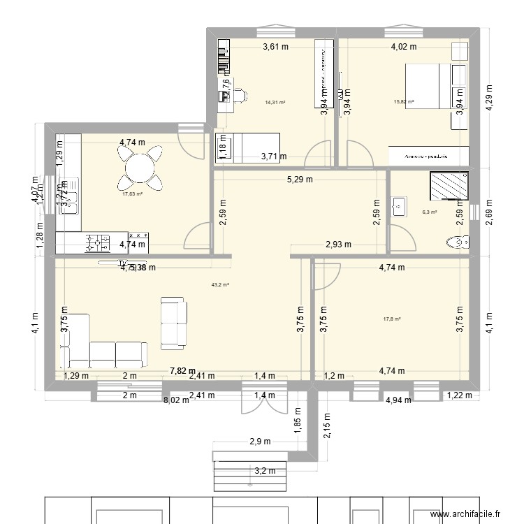 dar chadi. Plan de 6 pièces et 115 m2