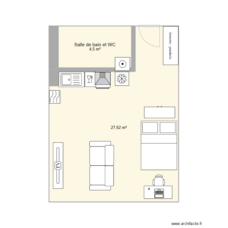 Carnot elec. Plan de 2 pièces et 32 m2
