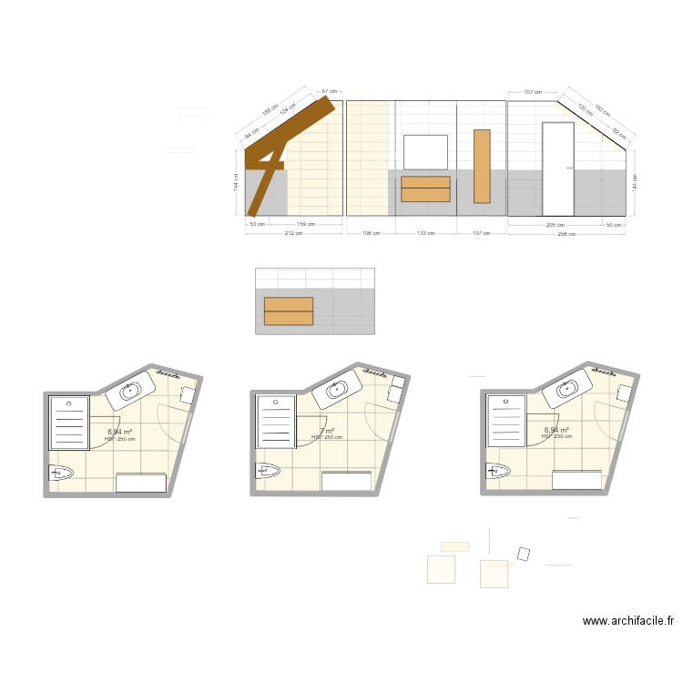 SDB 2. Plan de 3 pièces et 21 m2