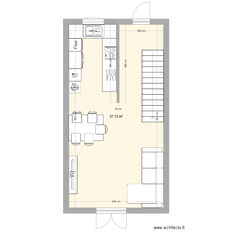 Maison. Plan de 1 pièce et 37 m2