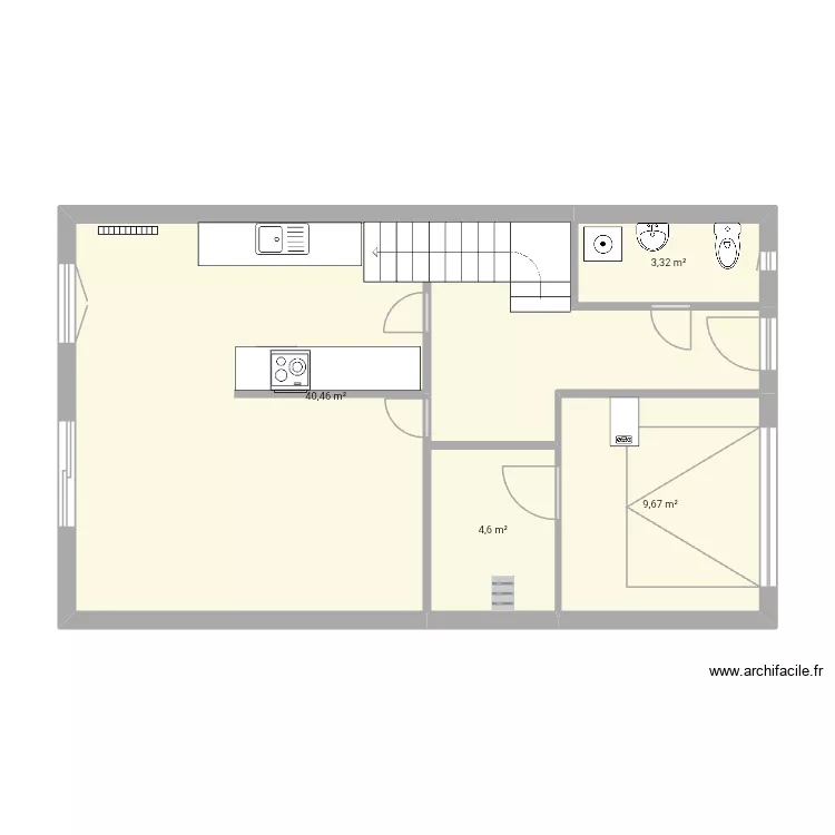 maison rdc. Plan de 4  et 58 m²