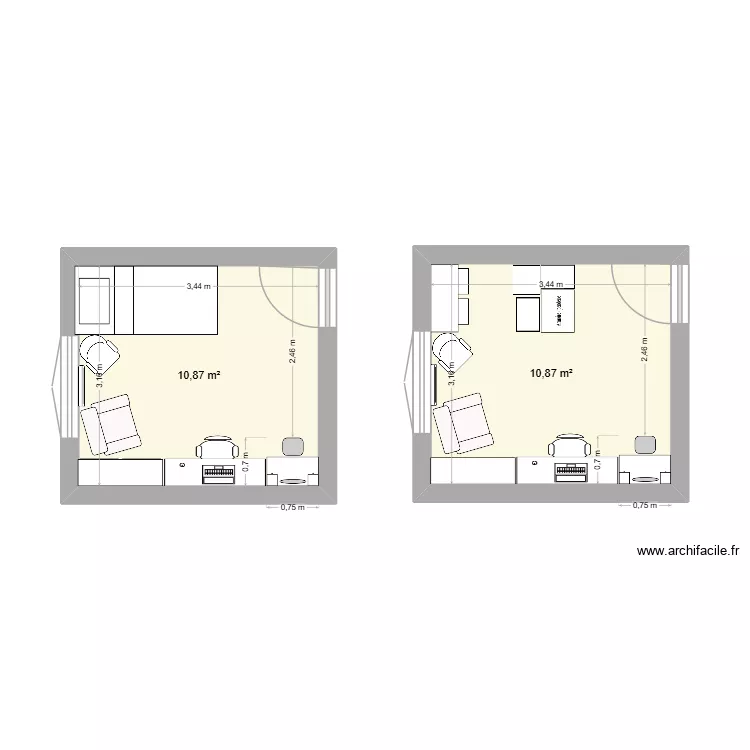 chambre. Plan de 2 et 22 m² chambre. Plan de 2 et 22 m²