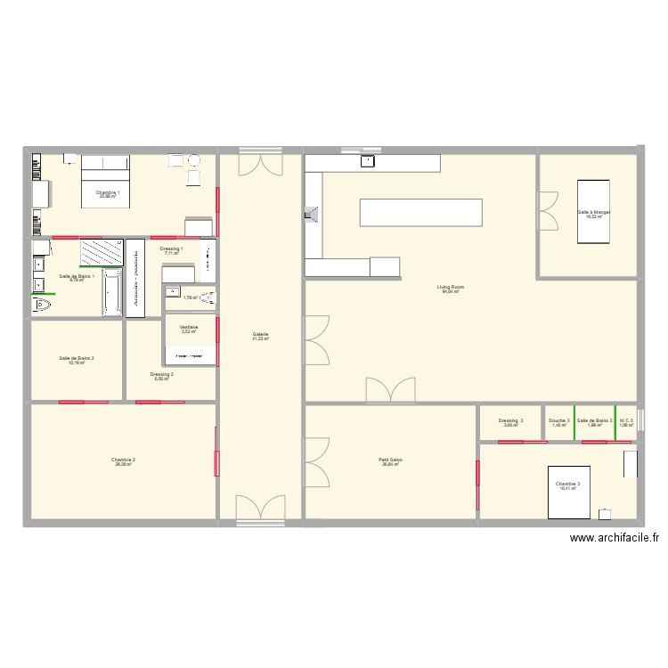 rc1. Plan de 17 pièces et 293 m2