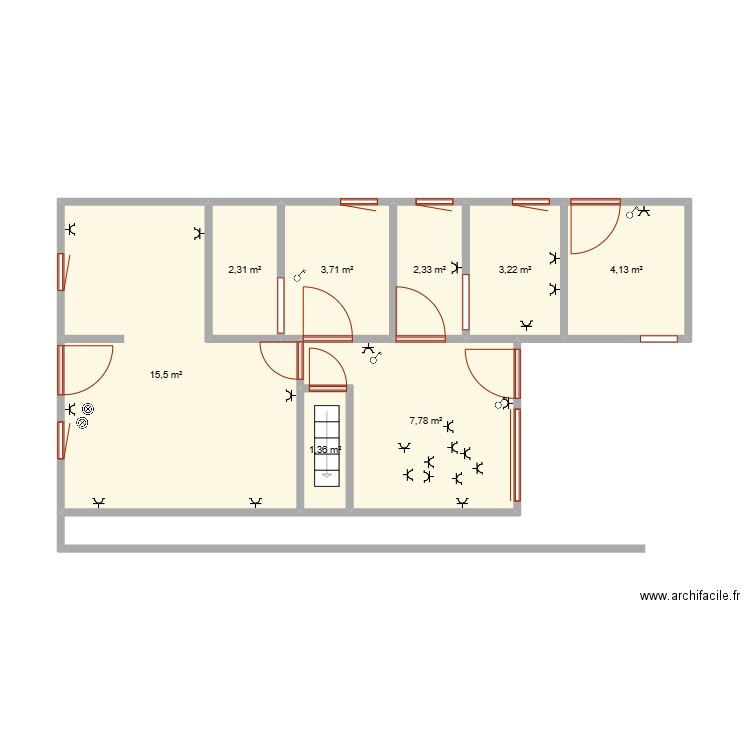 all. Plan de 8 pièces et 40 m2