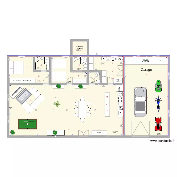 Plain pied 1. Plan de 9 pièces et 226 m²