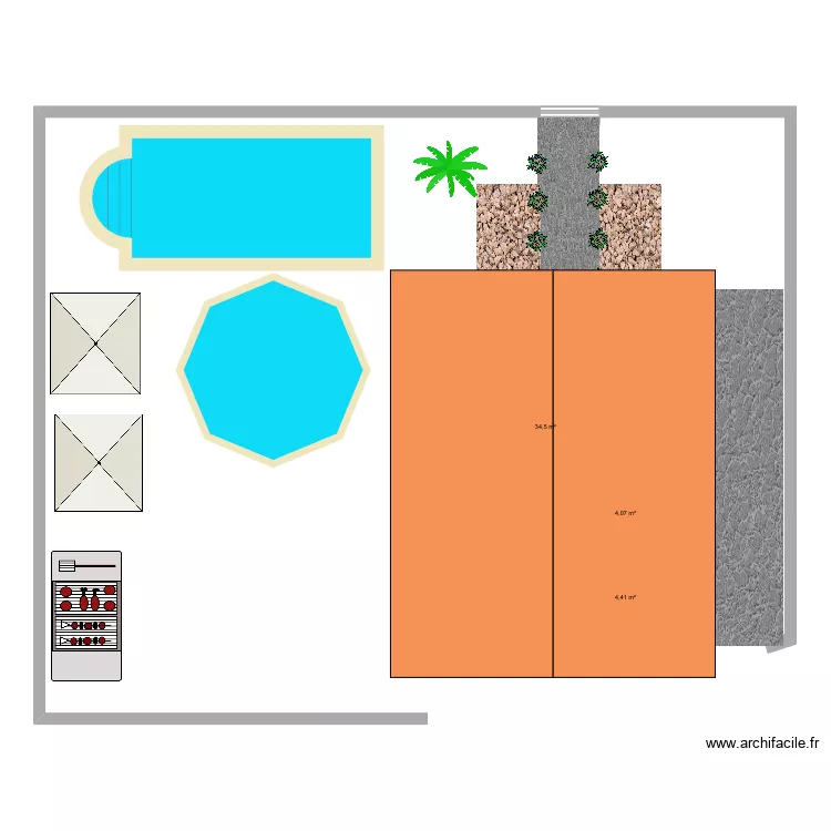 Restaurant. Plan de 3  et 43 m²