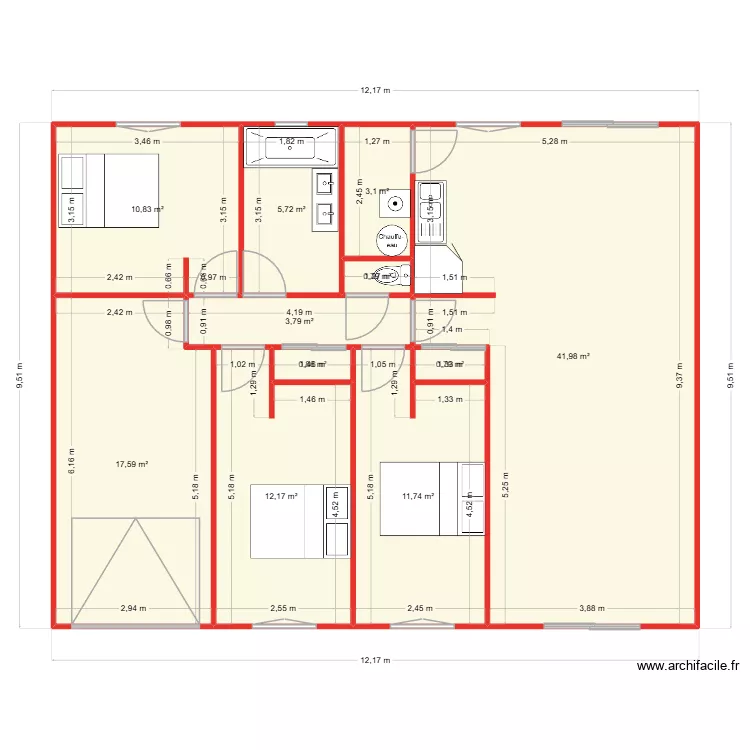 Maison 3 CH V4. Plan de 11  et 109 m²
