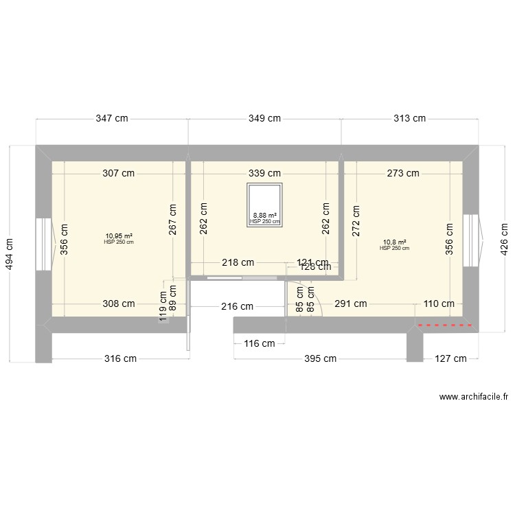 agrandissement. Plan de 3 pièces et 31 m2