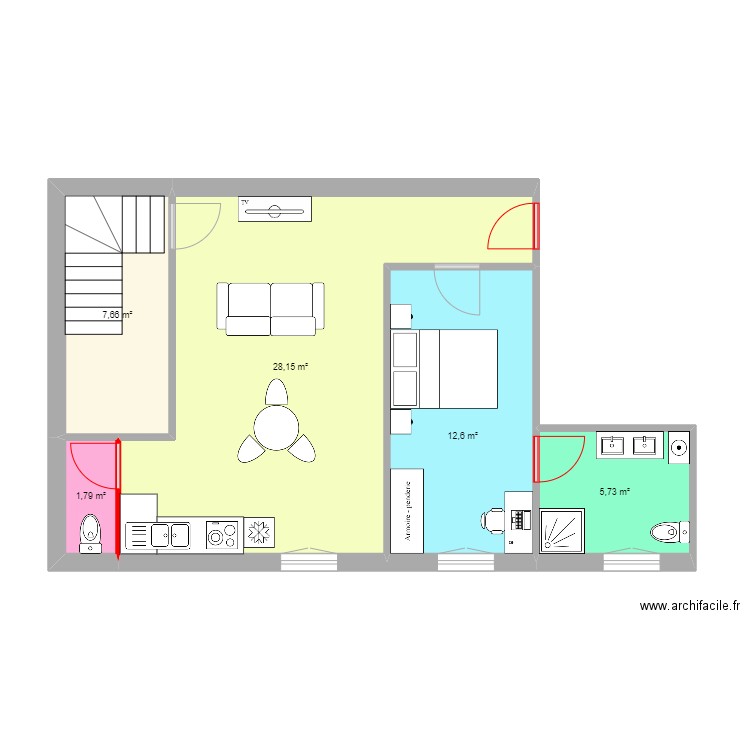 CARVALHO étage nouveau gauche. Plan de 5 pièces et 56 m2