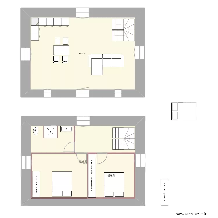 moulin3. Plan de 3  et 109 m²