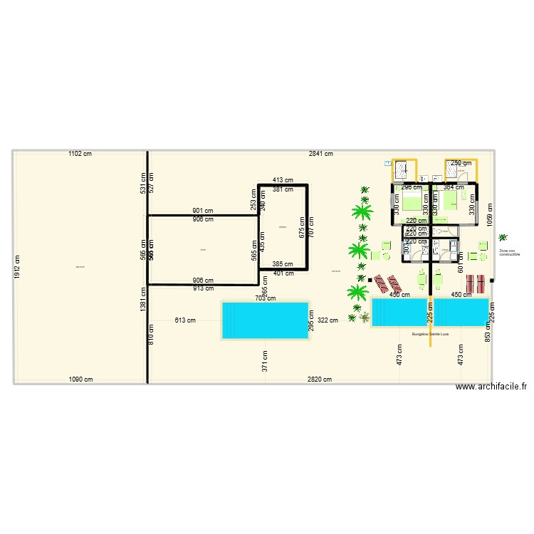 2 Bungalows. Plan de 10 pièces et 788 m2