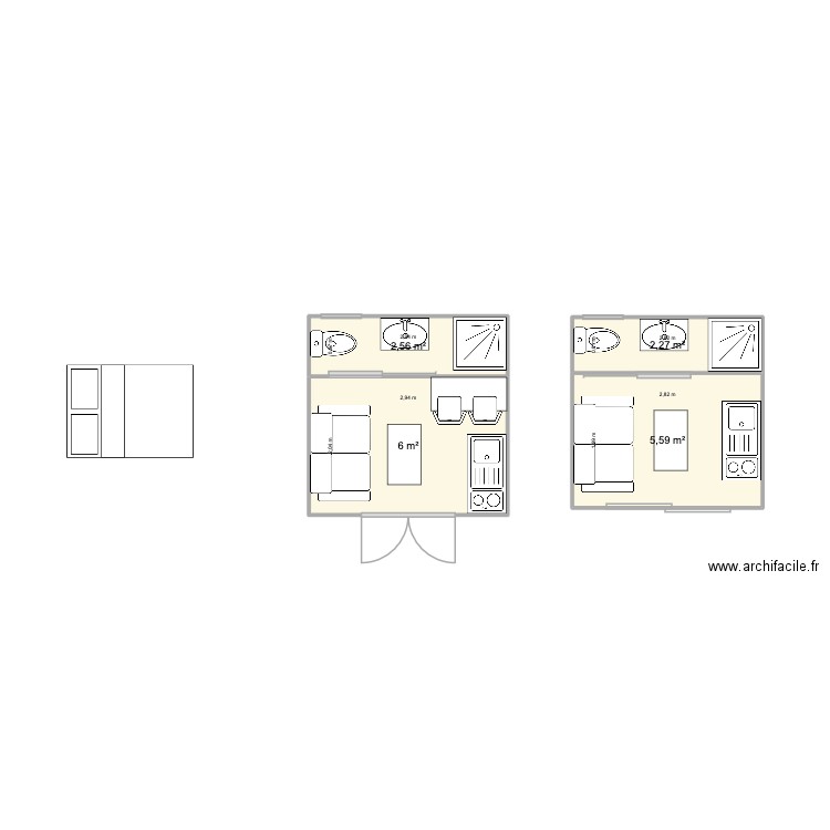mini chambre d'amis. Plan de 4 pièces et 16 m2