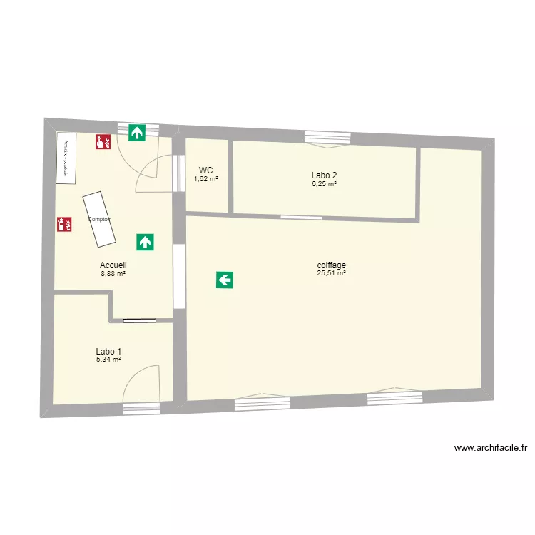 Evacuation salon. Plan de 