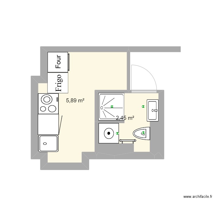 Cuisne / SDE Polygone. Plan de 2 pièces et 8 m2