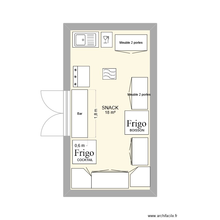 SNACK. Plan de 1 pièce et 18 m2