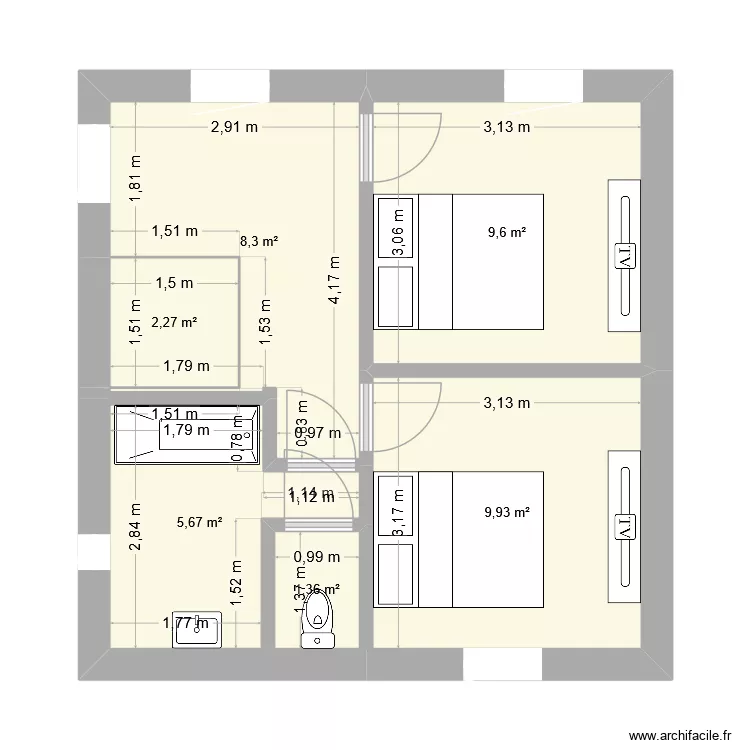 etage 1. Plan de 6  et 37 m²