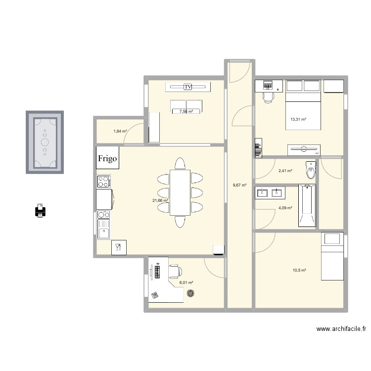 maximilien maison. Plan de 9 pièces et 77 m2