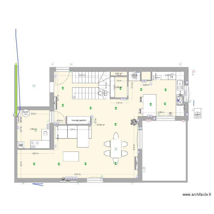 RDC modif. Plan de 5 pièces et 78 m2