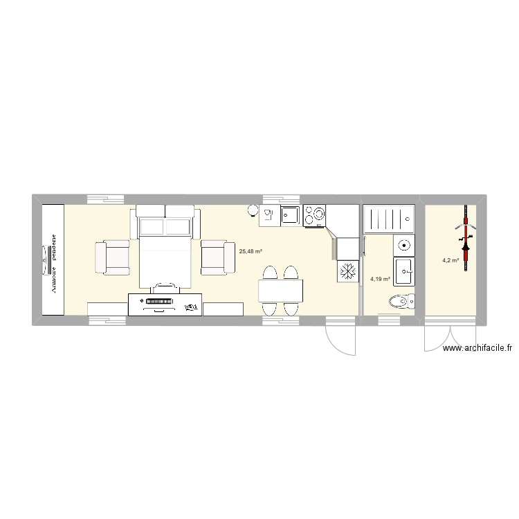 Tiny House Remorque Agricole 3.5m x 12m. Plan de 3 pièces et 34 m2