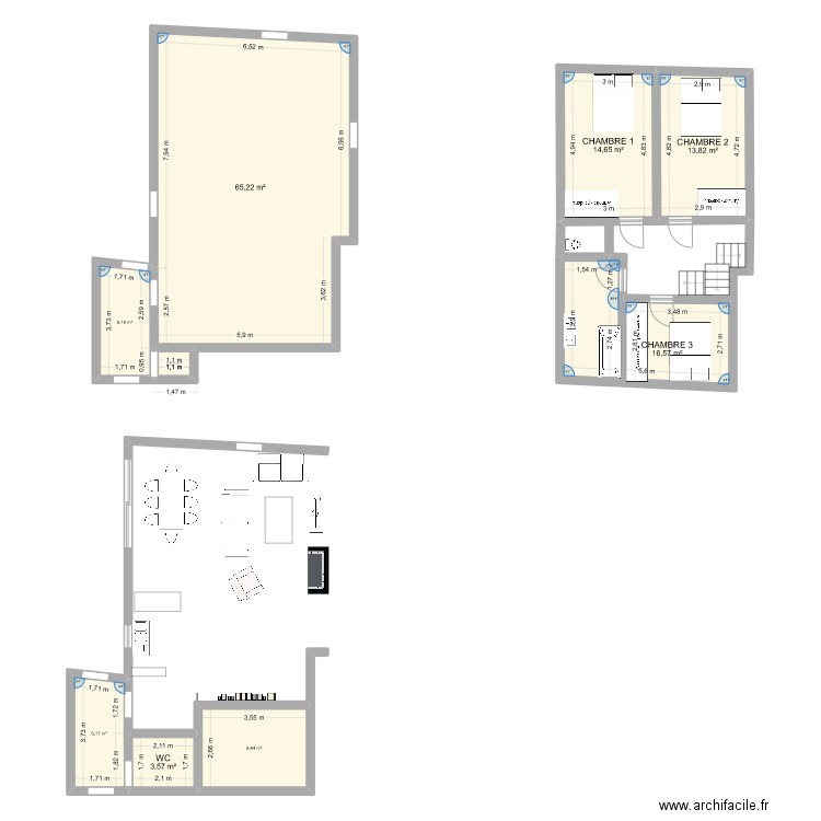 local. Plan de 9 pièces et 137 m2