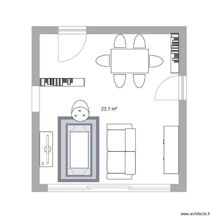 Salon Gwidi. Plan de 1 pièce et 23 m2