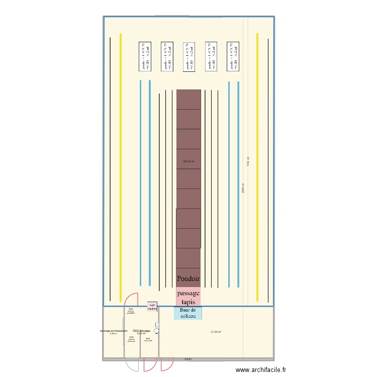 batiment élevage. Plan de 5 pièces et 213 m2