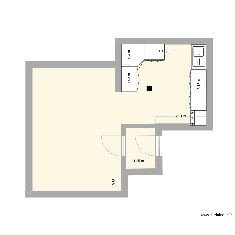 Cuisine. Plan de 1 pièce et 30 m2
