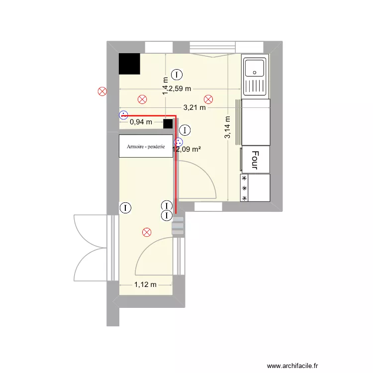Cuisine. Plan de 1  et 12 m²