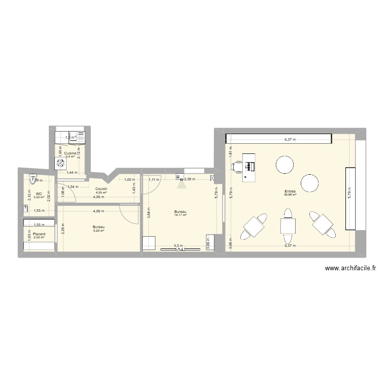 local ter. Plan de 7 pièces et 74 m2