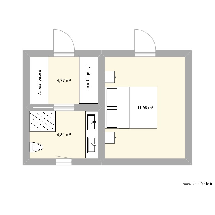 Plan maison 1. Plan de 3 pièces et 22 m2