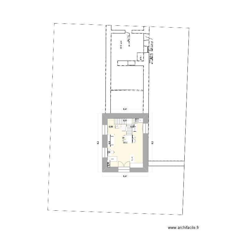 Longère escalier ouest. Plan de 6 pièces et 74 m2