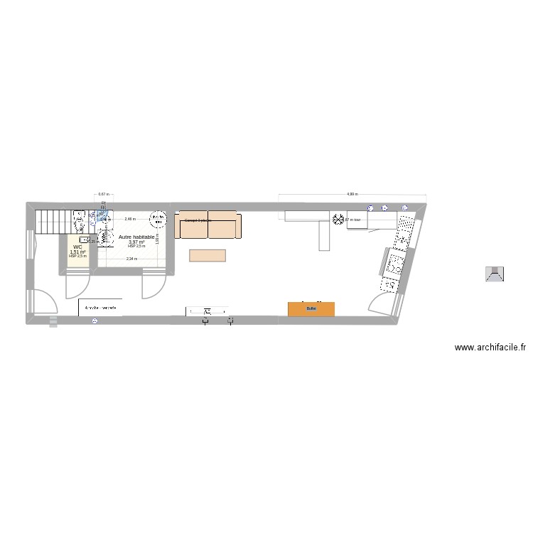 Projet maison 2K25. Plan de 2 pièces et 5 m2