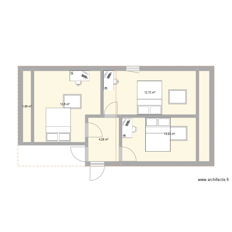 Maison 2ème étage 2. Plan de 5 pièces et 46 m2