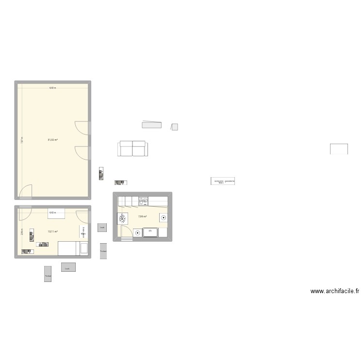 Appt soult. Plan de 3 pièces et 52 m2