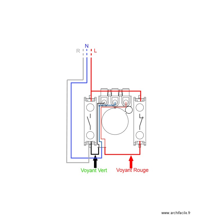 Câblage AU - ROUGE et JEUNE avec 2 voyants. Plan de 0 pièce et 0 m2