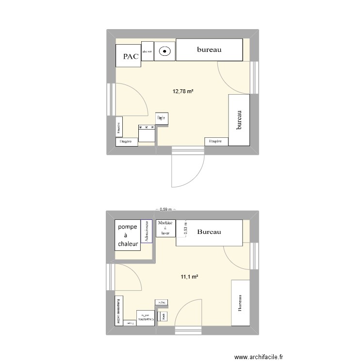 buanderie. Plan de 3 pièces et 25 m2
