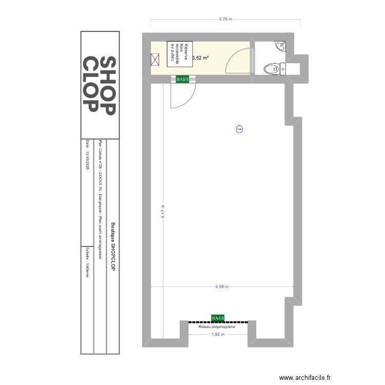 Docks shopclop avant aménagement. Plan de 1 pièce et 4 m2