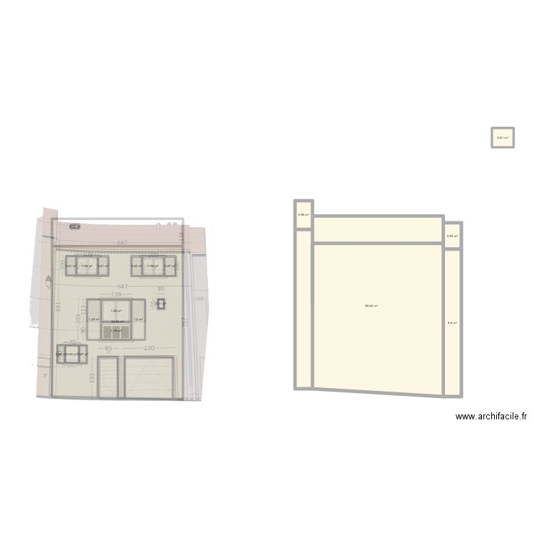 facade. Plan de 21 pièces et 124 m2