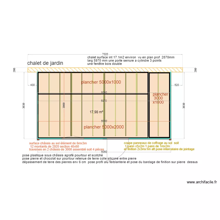 chalet jardin plancher. Plan de 