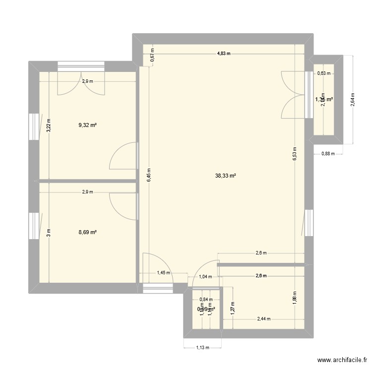 Appart. Plan de 5 pièces et 59 m2