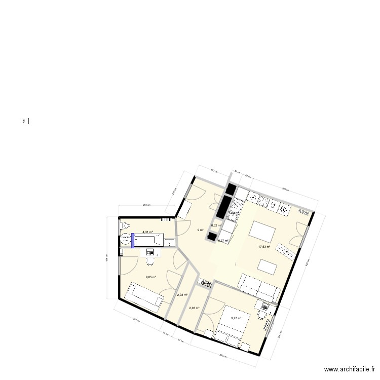 CHARVET - FG. Plan de 13 pièces et 58 m2