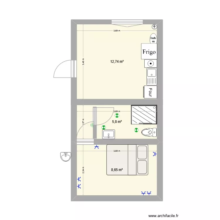 Crenoc. Plan de 3 Pièces et 27 m² Crenoc. Plan de 3 Pièces et 27 m²