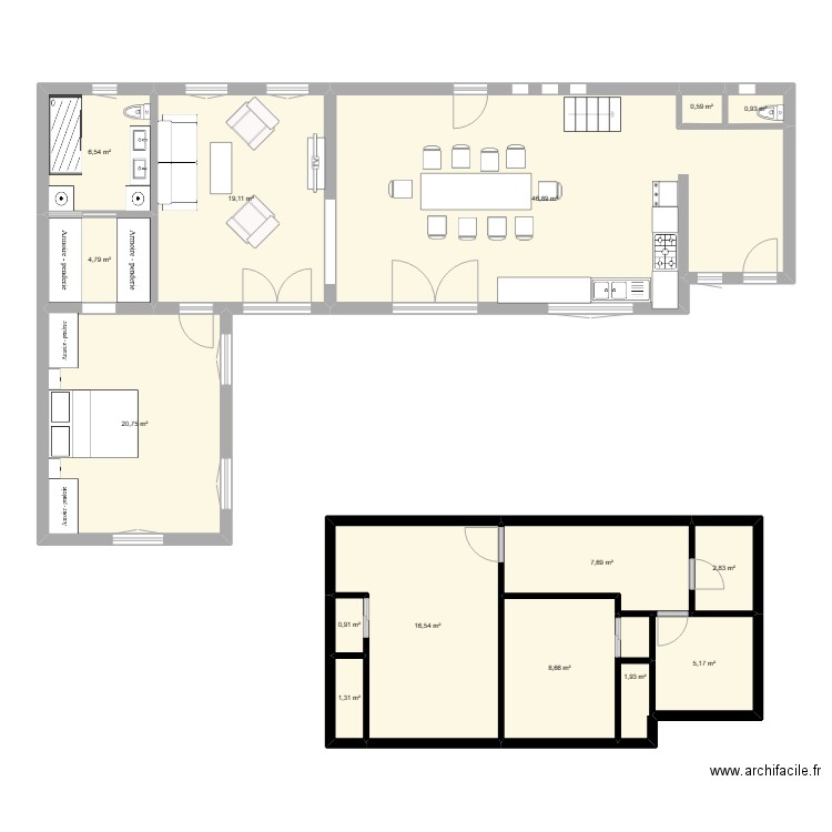 maison. Plan de 15 pièces et 145 m2