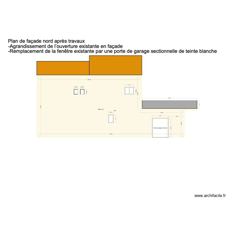 Plan de facade nord garage. Plan de 1  et 110 m²