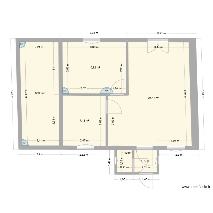 ESSAIS 2. Plan de 6 pièces et 58 m2