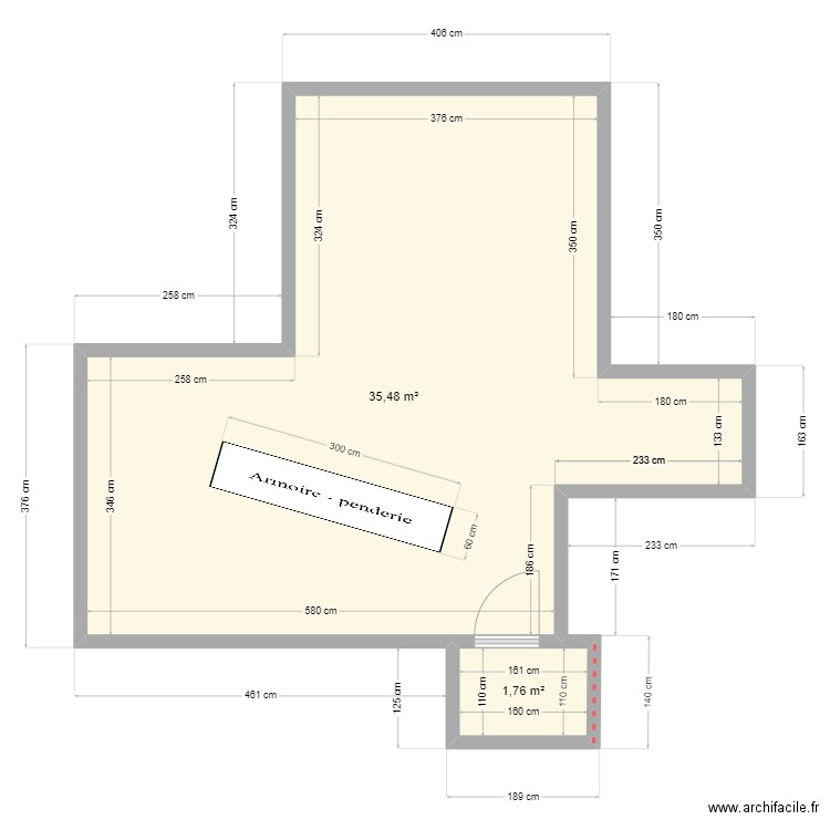 chambre Olivier. Plan de 2 pièces et 37 m2